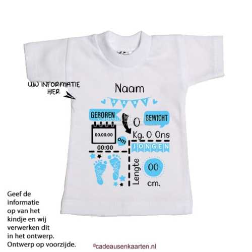 Mini T-shirt Voetjes met geboorte gegevens cadeausenkaarten.nl
