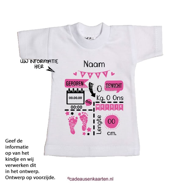 Mini T-shirt Voetjes met geboorte gegevens cadeausenkaarten.nl