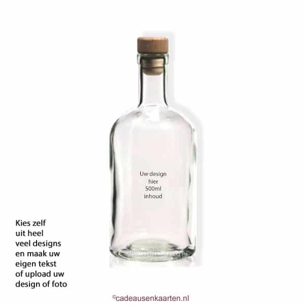 Glazen fles met eigen ontwerp cadeausenkaarten.nl