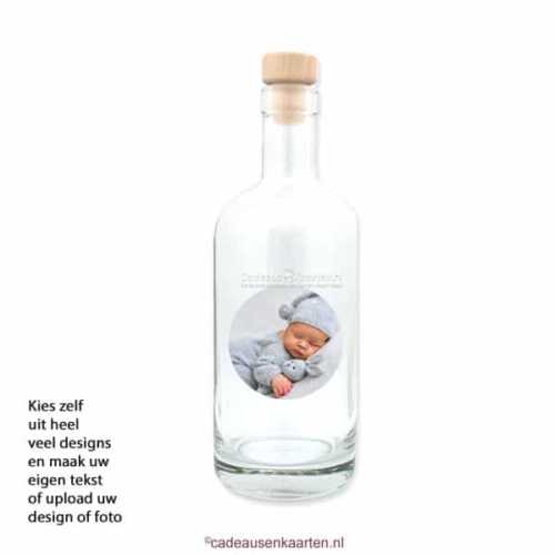 Glazen fles met eigen ontwerp 250ml cadeausenkaarten.nl