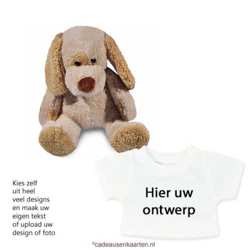 Knuffel hond met eigen ontwerp op T-shirt cadeausenkaarten.nl