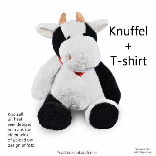 Knuffel koe met eigen ontwerp op T-shirt cadeausenkaarten.nl