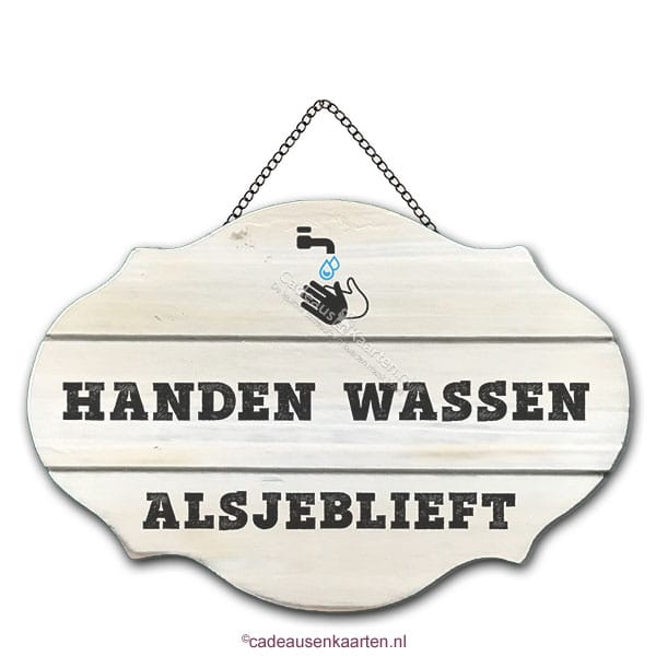 Decoratie bord - Handen wassen alsjeblieft versie 2 cadeausenkaarten.nl