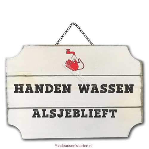 Decoratie bord - Handen wassen alsjeblieft versie 1 cadeausenkaarten.nl