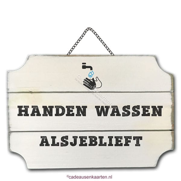 Decoratie bord - Handen wassen alsjeblieft versie 2 cadeausenkaarten.nl