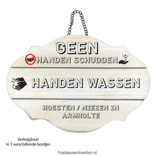 Decoratie bord Hygiene bij griep en besmettingsgevaar cadeausenkaarten.nl