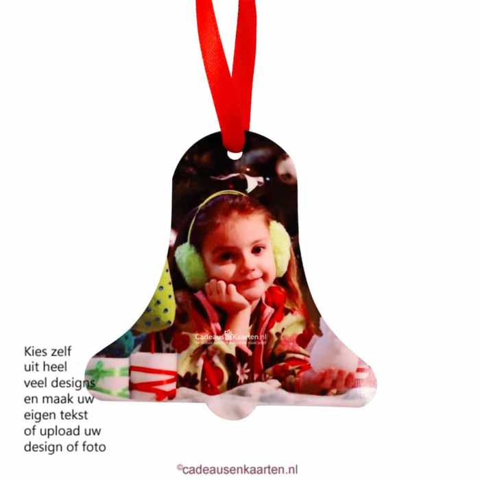 Kerstboomhanger klokje met eigen ontwerp cadeausenkaarten.nl