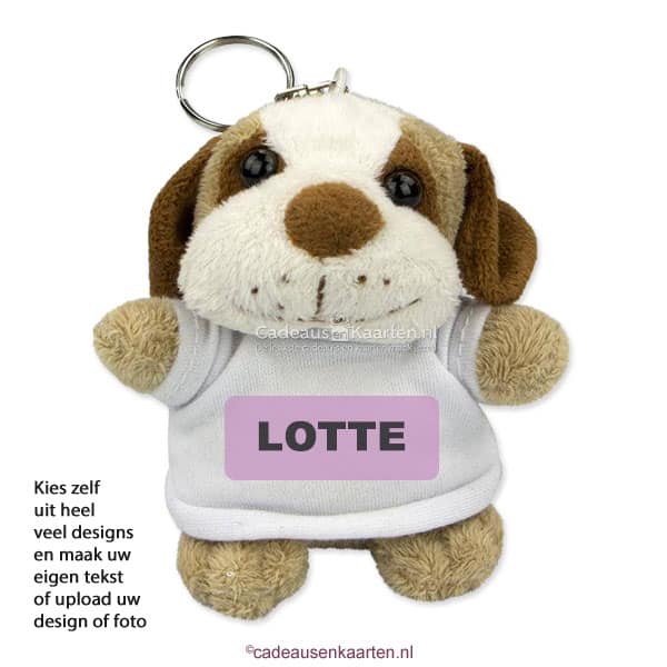 Knuffel sleutelhanger Hond met eigen ontwerp cadeausenkaarten.nl