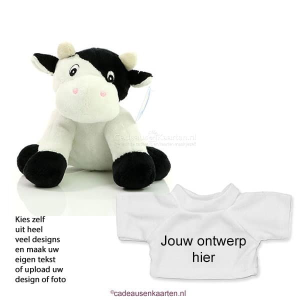 Knuffel koe minifeed met eigen ontwerp copyright cadeausenkaarten.nl