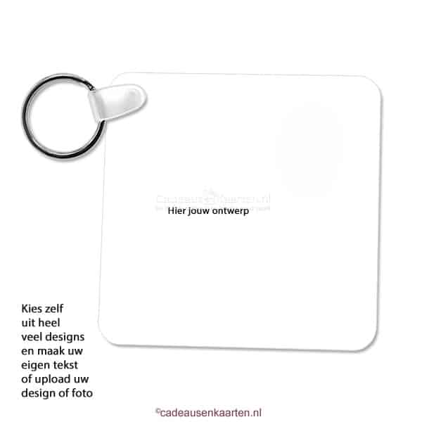 Sleutelhanger vierkant met eigen ontwerp cadeausenkaarten.nl