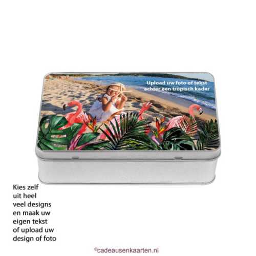Blik rechthoek Tropical flamingo cadeausenkaarten.nl