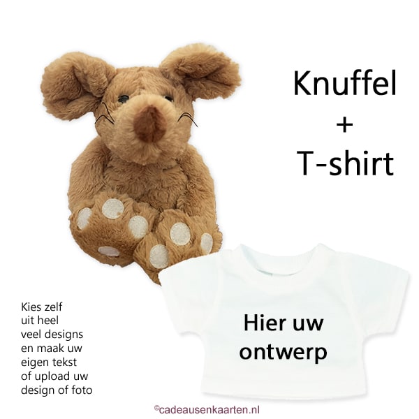 Knuffel muis met eigen ontwerp op T-shirt cadeausenkaarten.nl