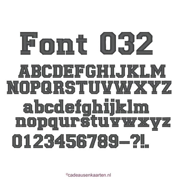Font 032 lettertype voor borduring cadeausenkaarten.nl
