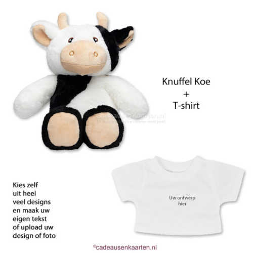 Knuffel koe minifeet met eigen ontwerp op T-shirt - 100% recycle