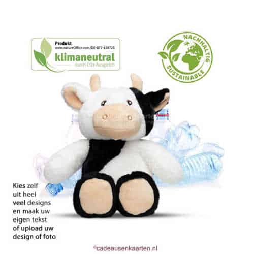 Knuffel koe minifeet met eigen ontwerp op T-shirt - 100% recycle